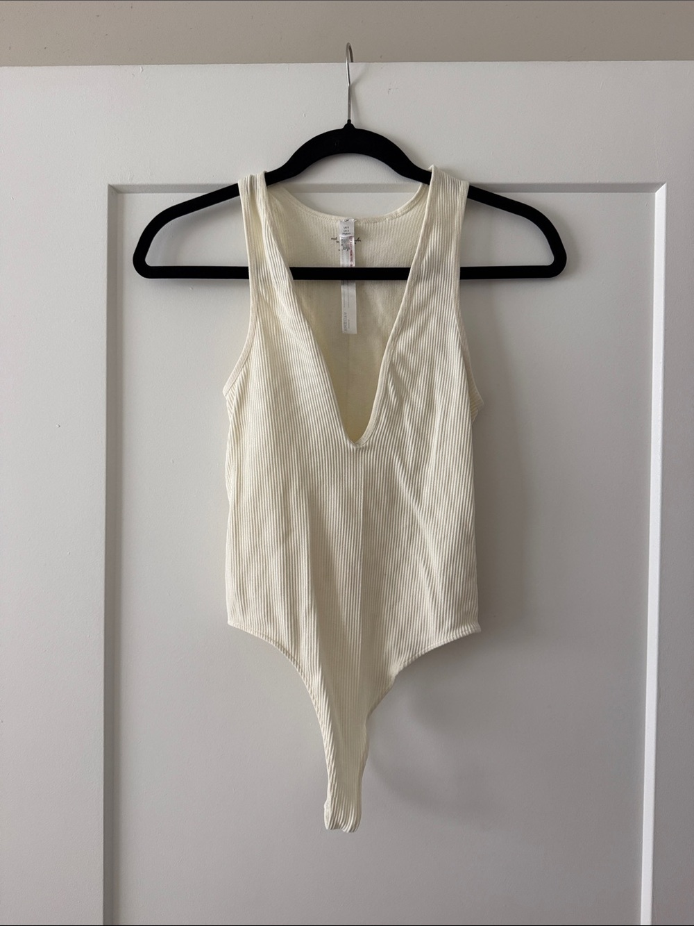 Urban Outfitters Ribbed Cream V-Neck Bodysuit